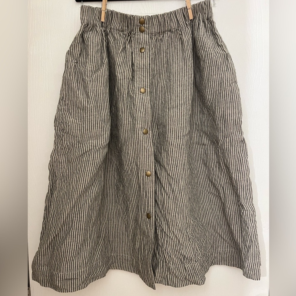 MARSEILLE linen front snap skirt Natural/grey Stripes